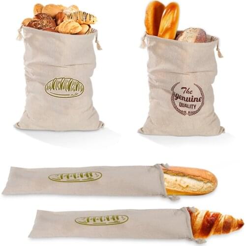 Linen Bread Bags Reusable Drawstring Bag For Bread Loaf Bread Storage Bag Cotton Baguette Bags Kitchen Stuff Bag Home Storage