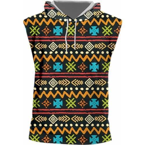 IFPD EU Size Harajuku Mens Casual Hooded Tank Top Cool 3D Print Abstract Totem Pattern Vest Man Sleeveless Plus Size Clothing