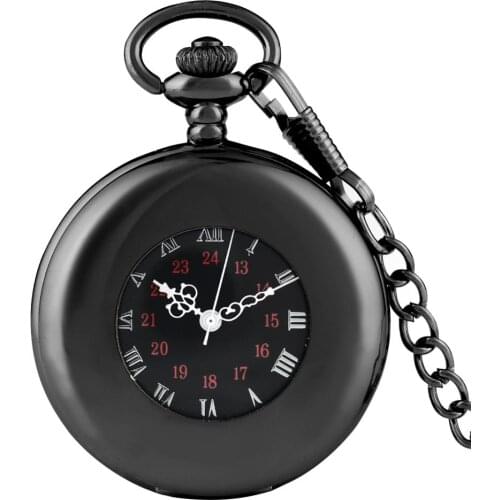 Black/Silver Polishing Mechanical Pocket Watch Round Circle Hand Winding Roman Numerals Dial Retro Skeleton Pendant Clock Gifts