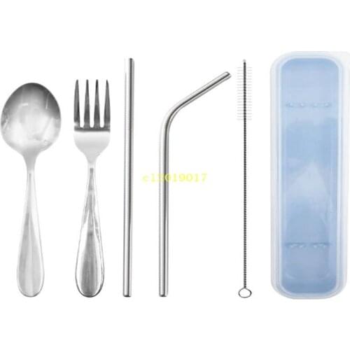 Stainless steel tableware set spoon fork chopsticks 304 straws portable box 5-piece gift set