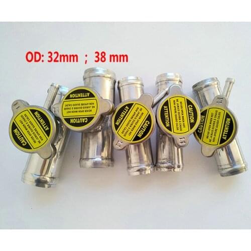 OD 32MM/38MM 1.25"/1.5" POLISHED ALUMINUM RADIATOR HOSE FILLER NECK/CAP IN LINE HOSE + Radiator CAP