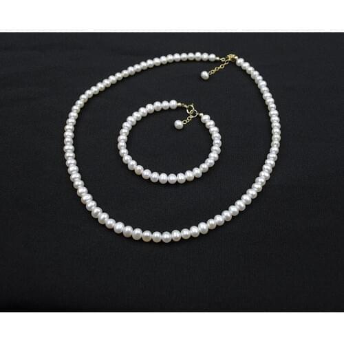 New Simple 6-7mm Potato Shape White Freshwater Pearl Necklace Tibetan Silver clasp