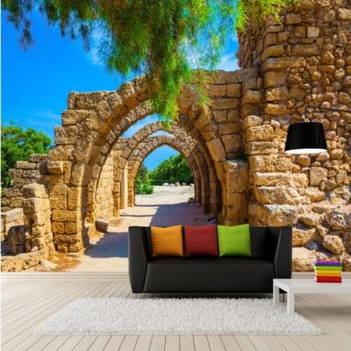 Dropshipping Colomac European 3d Wallpapers Arch Ruins Monuments Wallpaper Vegetal Stone Wallpaper Loft Mural Papel De Parede