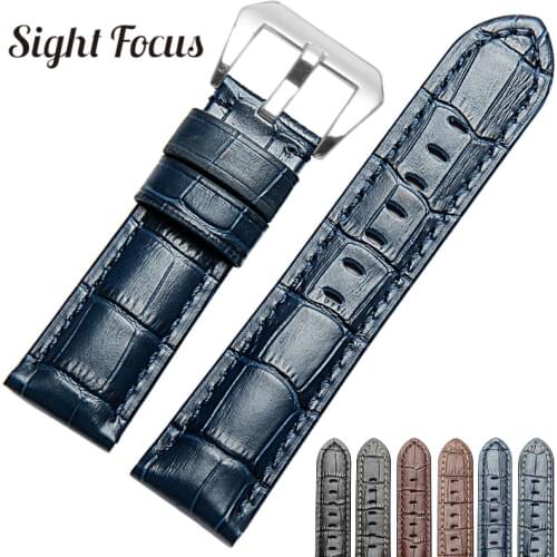 22mm 24mm 26mm Men Replacement Watch Strap Band for Panerai Garmin Watch Strap Leather Blue Watchbands Pulseira Relogio Correa