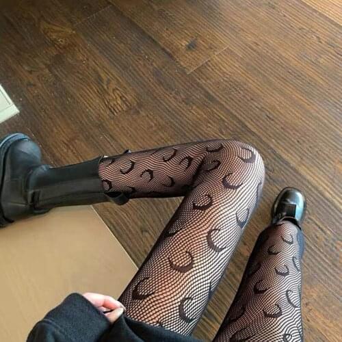 Cartoon Silk Stockings Cosplay Costumes Fishnet Tight Fashion Moon Pattern Black White Lolita Mesh Socks For Women