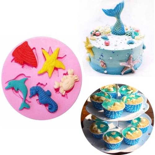 Fondant Chocolate Moulds Sea 3D Dolphin Crab Fish Seahorse Starfish Silicone Mold for cake decorating tools