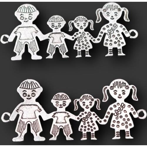 4pcs Silver Plated Brothers & Sisters Connectors Necklace Bracelet Accessories DIY Charm For Jewelry Crafts Making 55*24mm A2362