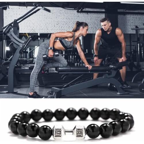 ALloy Dumbbell bracelet men jewelry stone beads pulseras for women bijoux femme mujer homme jewelry bijoux friends brazaletes