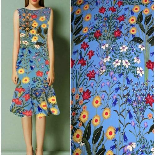 Polyester printed silk satin fabric for women dress DIY fashion hair band cloth imitate silk fabric shirt for women sew Material