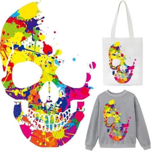 Colorful Skull Patches Thermal Stickers on Clothes Iron-on Transfers for Clothing Thermoadhesive Patch Diy Applique Stripe Punk