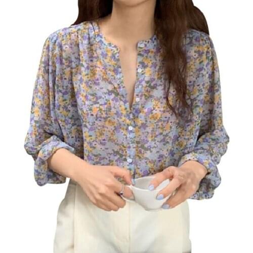 Autumn Women Korean Chic Fashion Florals Chiffon Summer 2020 Hot Streetwear Loose Leisure Retro Sweet Thin Fairy Female Shirts