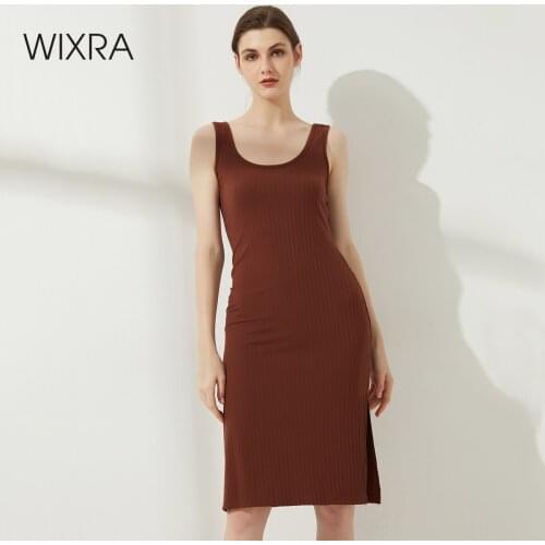 Wixra MidI Calf Solid Tank Dresses Womens Spaghetti Strap Sleeveless High Street Clothing Bodycon 2021 Summer
