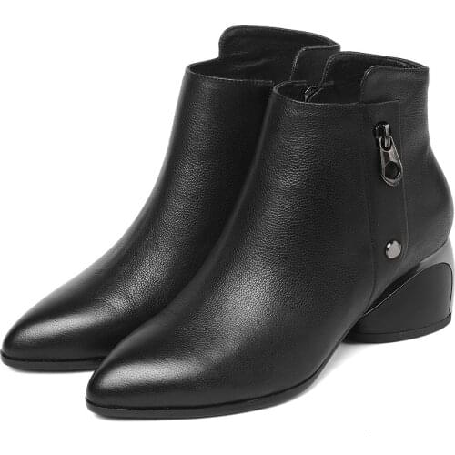 Plus size 41 womens genuine leather thick high heel autumn ankle boots zip decorathion soft comfortable short booties shoes hot