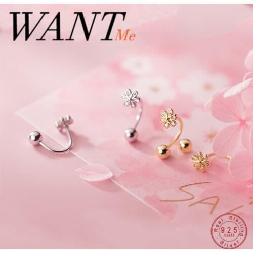 WANTME New Arrival Genuine 925 Sterling Silver Flower Geometric Screw Bead Stud Earrings for Women Sweet Cute Romantic Jewelry