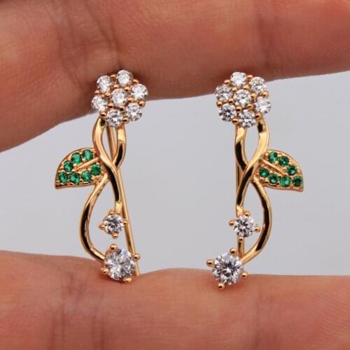 Trendy Clip Earrings Royal Cubic Zirconia Gold Plated Copper Flower Earring For Women Fashion Jewelry Accessories Wedding Gift