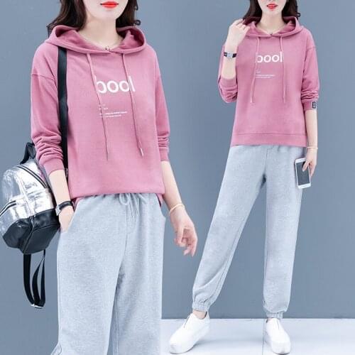 Hoodie 2 Pieces Set Women Autumn Solid Oversized Sweatshirt Set Casual Long Sleeve Tops Long Pants Tracksuit Suit Outfits