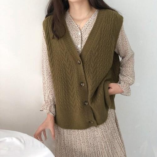 Women Sweater Vest Autumn and Winter Girls' Knitted Vest Womens Outer Cardigan Vest Sleeveless Coat Sweater Vest Coat NS4855