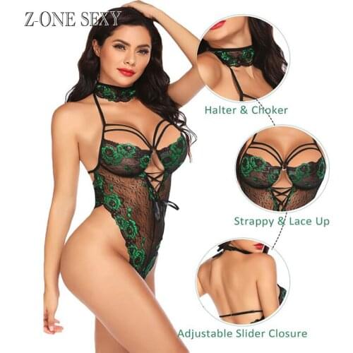 Womens underwear 2021 new European and American lace Conjoined garment belt neck ring erotic Set sensual lingerie woman