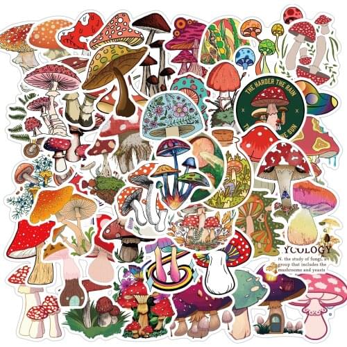 10/50pcs Color Mushroom Sticker Children Gift DIY Skateboard Luggage Refrigerator Notebook Graffiti Waterproof Decal Stickers