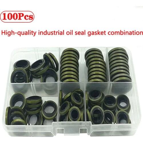 100pcs Bonded Metal Washer Oil Rubber Drain Plug Gasket Fit Combined Washer Sealing Ring Assortment Kit
