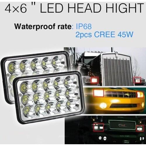 4x6 Car Led Headlight Square Silver white light Amber Turn Signal Sealed High/low Beam Replacement For Ford Trucks Offroad