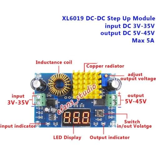 5A 3-35V to 5V-45V DC-DC Step Up Power Module Boost Volt Converter With LED display voltage