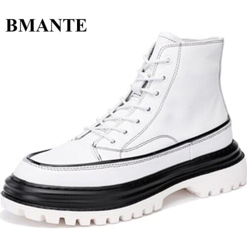 Bmante Men Shoes Genuine Leather High-TOP Ankle Boots Mens Sneaker Luxury Platform Lace-up Zip Winter Shoes Gothic Dark Owen
