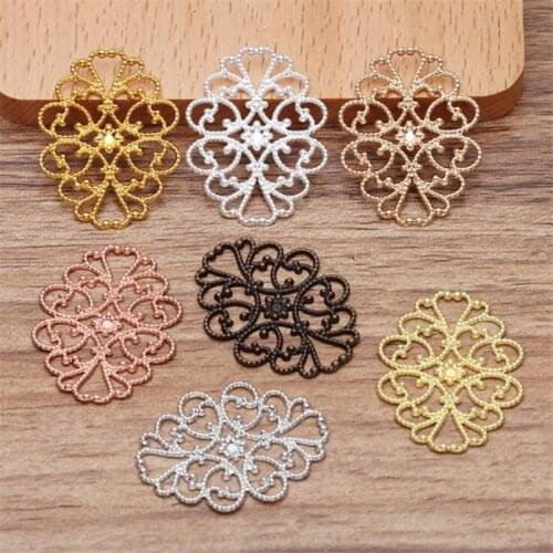 SIXTY TOWFISH 20 Pieces DIY Jewelry Accessories 28*35mm Handmade Materials Charms Brass Flower Filigree Flower Slice