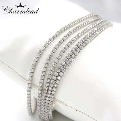 Charmlead New Arrival 925 Sterling Silver Party Shine Bracelet 5 Lines Classical Cubic Stone Bling Fashion Women Gift Jewelry