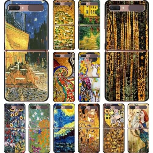 Smartphone Case For Samsung Z Flip 3 5G Cover PC Shell Black Caso Hard Van Gogh Starry Night Klimt Kiss