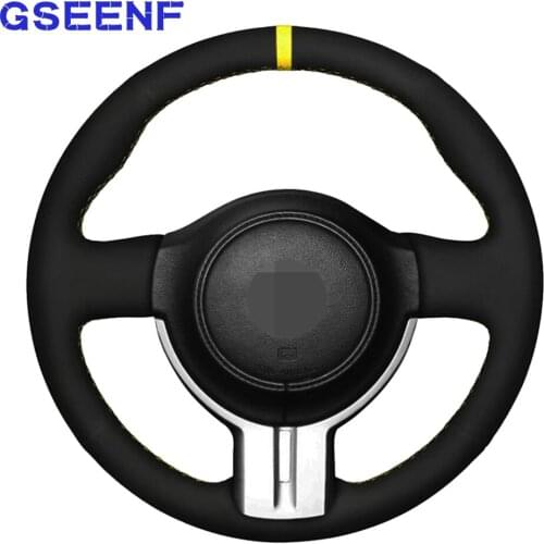 Car Steering Wheel Cover Black Genuine Leather Suede Hand-stitched Soft Ventilate Non-slip For Toyota 86 Subaru BRZ