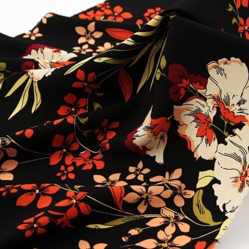 Black Printed Floral Chiffon Fabric for Dress Shirts, by the meter