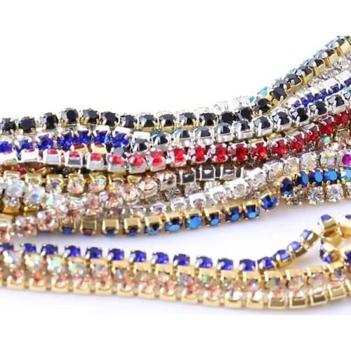 Color Chain 1Meter/piece Crystal glass Sewing Rhinestone Chain gold bottom sew on Cup Chains For diy Garment Bags decoration