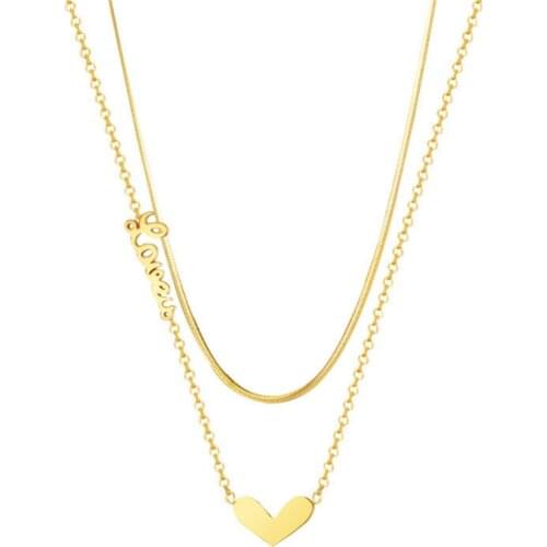 Stainless Steel Double Layer Love Letter Love Pendant Titanium Steel Gold-plated Necklace цепочки на шею женский