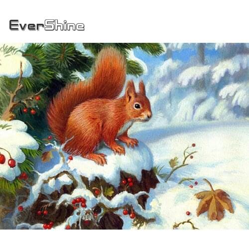 Evershine 5D DIY Diamond Painting Winter Full Square Rhinestone Landscape Diamond Embroidery Cross Stitch Animals Squirrel Decor