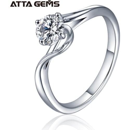 Solid Silver 0.5-3ct Lab Grown Diamond DEF Color VVS1 Moissanite 4 Prongs Solitaire with Accents Engagement Ring