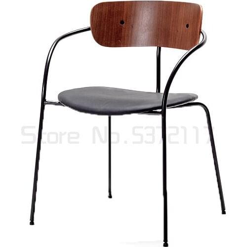 Industrial style metal iron back armchair leather cloth dining chair household medieval chair