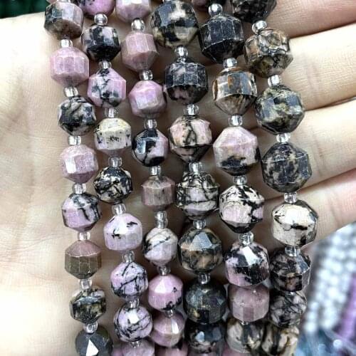 8mm 10mm Natural Faceted Black Lace Rhodonite Stone For Jewelry Making Round Spacer Beads DIY Bracelet Necklace Accessories