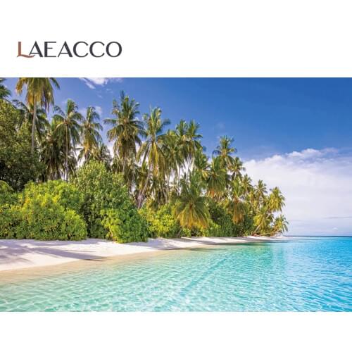 Laeacco Sea Backdrop For Photography Tropical Palm Trees Beach Sunny Holiday Child Scenic Photo Background Photocall Photostudio
