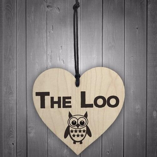 Meijiafei The Loo Wooden Hanging Heart Owl Plaque Toilet Door Sign Shabby Chic Bathroom Sign