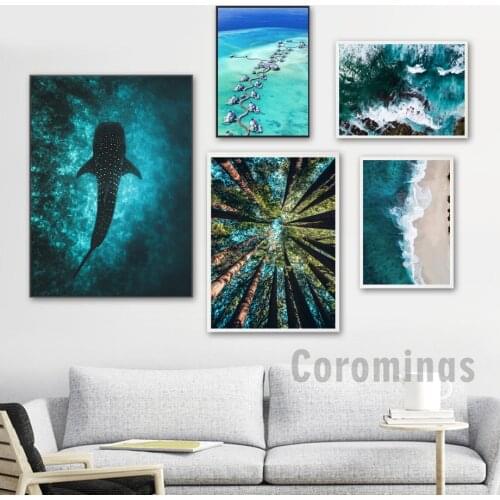 Seascape Posters And Prints Shark Forest Wall Art Canvas Painting Scandinavian Modular Pictures For Living Room Home Decor