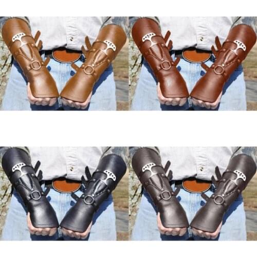 Man Medieval Cosplay Leather Bracers Armor Wristbands Bracelet Adjustable Viking Pirate Halloween Costumes Steampunk Accessories