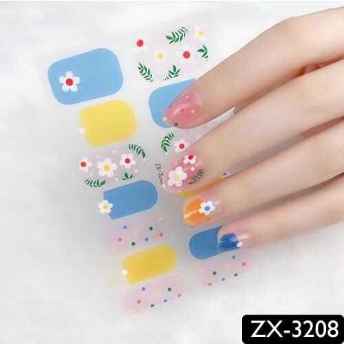 14tips New Nail Stickers INS Style Spring/Summer Daisy Flower Decals Plain DIY Nail Art Decoration Designer Self Adhesive Wraps