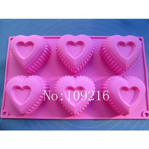 Wholsales!! 1pcs 6-Holes Gear Love Green Good Quality 100% Food Grade Silicone Cake Bakeware DIY Mold