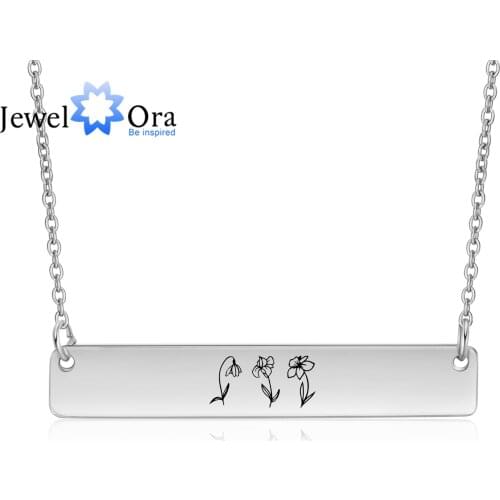 JewelOra Personalized Birth Flower Engraving Bar Pendant Necklace Geometric Custom Necklace Birthday Gift for Mother