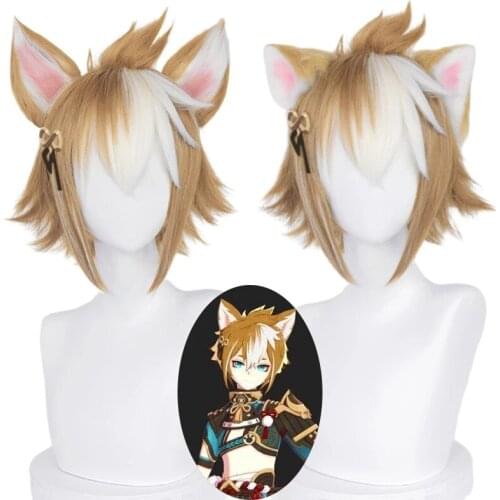 Mangoyoyo Genshin Impact Gorou Cosplay Short Brown wig with Ears Game Cosplay Men Wig Synthetic Hair Heat Resistant Halloween