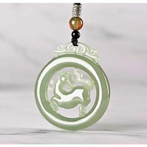 Natural green jade pendant hollow handcarved Chinese zodiac horses pendants top brand jade jewelry jadeite jade necklace