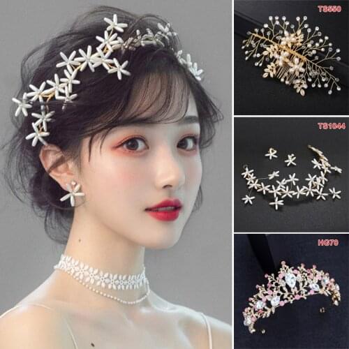 Bride Headbands Jewelry Hair Accessories Pearls Beads Crystal Crown Hairbands Fashion Hairpins Wedding Party Dressing Headwear