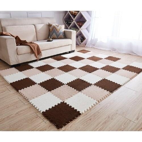 Simple Solid Color Splicing Mat Plush Non-Slip Non-Absorbent Moisture Carpet Bedroom Living Room Plush Removable Floor Blanket