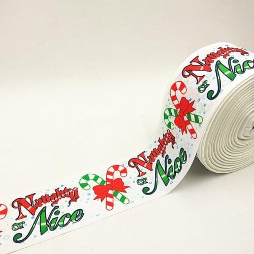 Q&N ribbon 3inch 75mm 160930006 naughty or nice printed grosgrain ribbon webbing 50yards/roll for headband free shipping